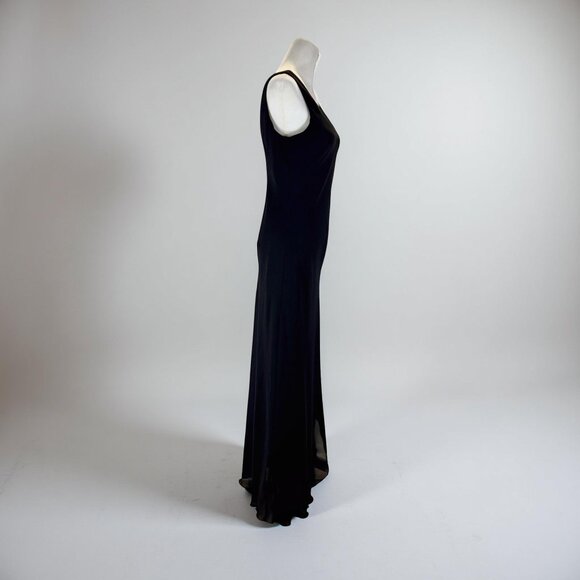 Vintage Black V-Neck Sheer Slit Maxi Dress Small Size - Picture 2 of 4